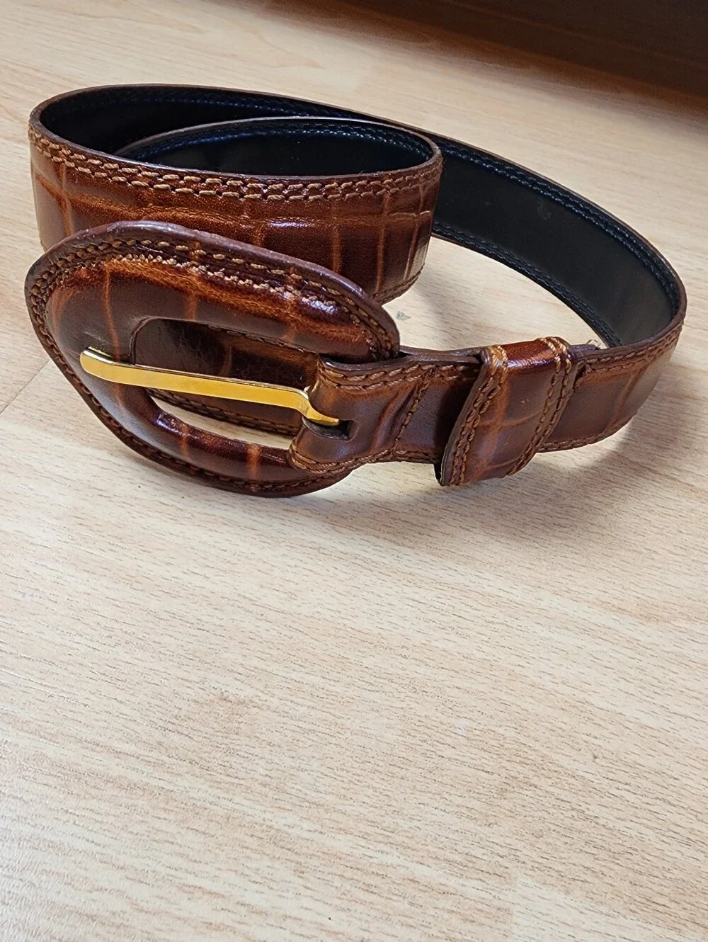 Genuine Leather Brown Croc Belt Size Small Liz Claiborne Boho